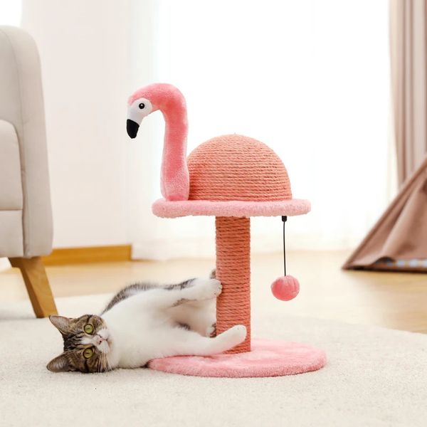 Tierförmige Katze Kratzer nach Flamingos süßer Baumturm mit Sisalseil für Innenkatzen Hausmöglichkeiten Kletterrahmen 240320