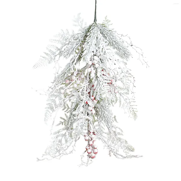 Fiori decorativi Decorazione natalizia Ghirlanda sospesa capovolta Ghirlanda 45 cm 55 cm Simulazione porta festival Piante artificiali bianche