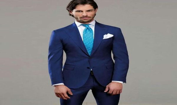 Abiti blu dal design con visiera per uomo d'affari Abbigliamento da sposo Smoking da sposa 2 pezzi Groomsmen Wear Man Outfit Blazer Costume Homme Terno5620641