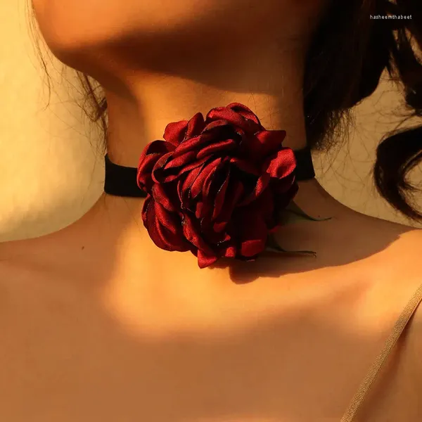 Ожерелья с подвесками 2024, элегантная цепочка на шею с цветком, ручная работа, тканевое ожерелье с розовым воротником, подарок на день Святого Валентина