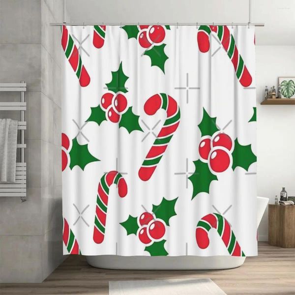 Tende da doccia design natalizio - Cherry Candy - Merry Curtain 72x72 pollici con ganci modello personalizzato protezione della privacy