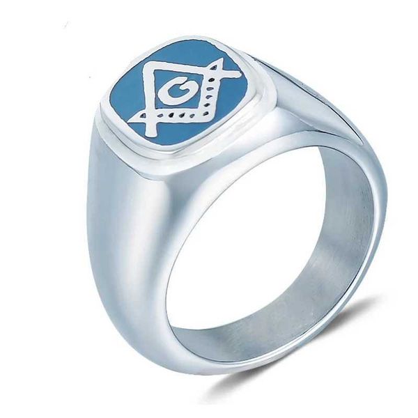 Bandringe Klassischer Freimaurerring Edelstahl Charm Schmuck Blauer Freimaurer Kompass Herren Biker Ring SYR0005 Q240402