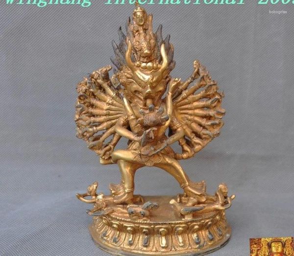 Statuette decorative Tibet Bronzo 24k Oro dorato Hevajra Yab-Yum Vajravarahi Kalachakra Statua di Buddha