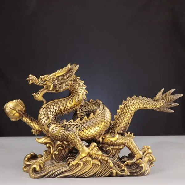Feng Shui reines Kupfer-Drachen-Ornament, Glücksreichtum, Figur, Ornamente, Geschenk für Zuhause, Büro, Zuhause, Kunsthandwerk, Dekorationen 240325