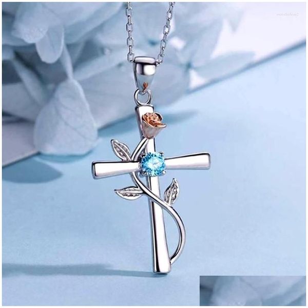 Anhänger Halsketten Caoshi Stilvolle Kreuz Halskette für Frauen Rose Blume Design Zubehör Hochzeitszeremonie Helle Zirkonia Schmuck GIF Dh1Zf