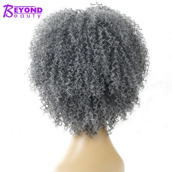 Perucas cinza bob peruca sintética curta curta afro perucas cacheadas para mulheres preto prata afro -americana natural cabelo falso além de beleza