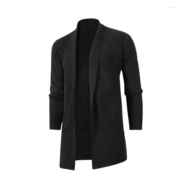 Trench da uomo Cardigan Tasca 2024 Cappotto maglione lavorato a maglia casual caldo imbottito in cashmere autunno e inverno