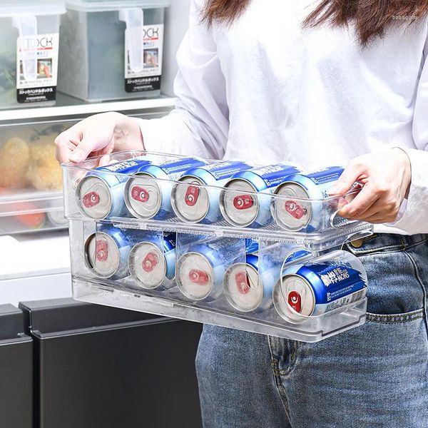 Haken Kühlschrank Dosengetränkehalter Lagerung Rolling Dispenser Soda Organizer Bins Stapelbar 2 Etagen Gefrierschrank Getränke oder