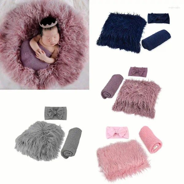 Coperte 3pcs nato Pografia POGRATICI Accessorio Accesso di pozzo pova e fascia Mohair Stretch Knit Swaddle Wraps Studio