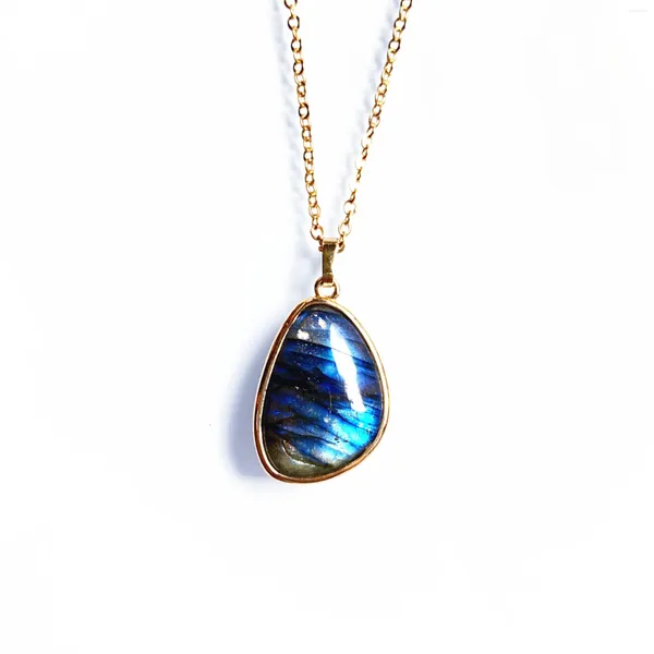 Ожерелья с подвесками из натурального полированного лабрадорита, ожерелье из драгоценных камней, синий, желтый, зеленый, с мигающим хрустальным камнем, подвески 17 мм X 25 мм