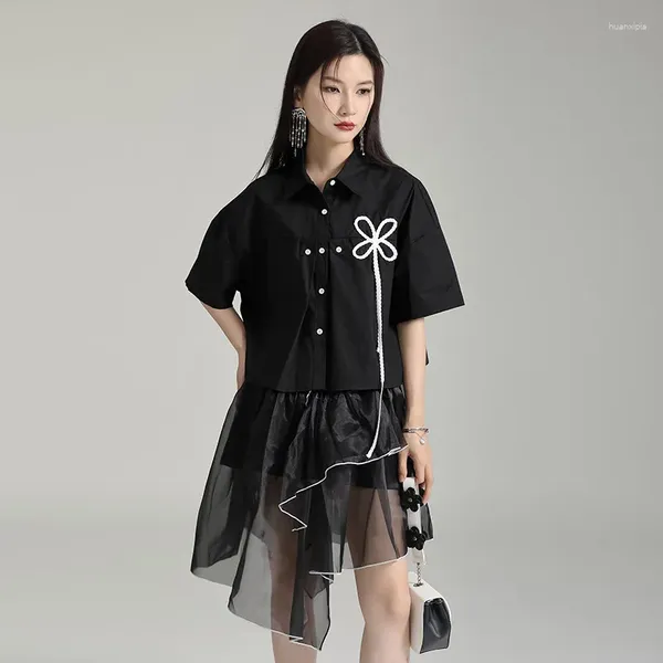 Camicette da donna 2024 Estate 3D Fiore Treccia Decorazione Camicia a maniche corte allentata Silhouette in stile giapponese