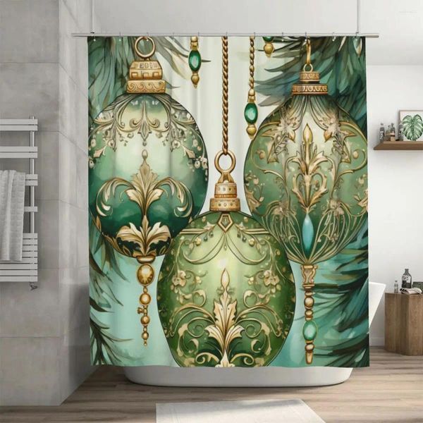 Tende da doccia Tenda con ornamenti di palline di Natale verde vintage 72x72 pollici con ganci Decorazioni per il bagno con motivo fai da te