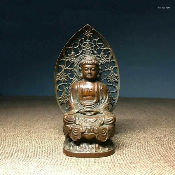 Statuette decorative 9 cm Buddismo Statua di Buddha Sakyamuni Amitabha Tathagata intagliato in bronzo antico
