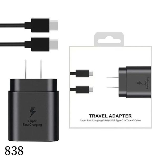 Carregador de parede PD tipo C USB-C de 25 W Adaptador de carregamento super rápido com cabo tipo C para Samsung Galaxy S21 S20 Note 20 Note 10 Smartphones Android 838DD