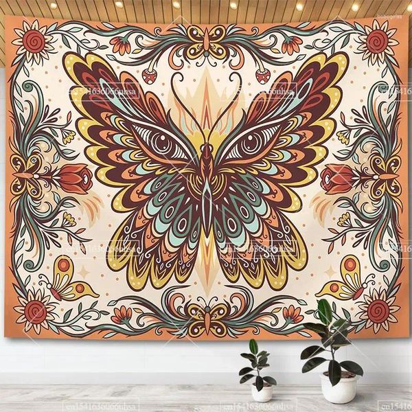 Tapeçarias boho borboleta traça tapeçaria arte de parede pinturas hippie cogumelo sol e lua tapeçarias decoração do quarto panos de fundo estéticos