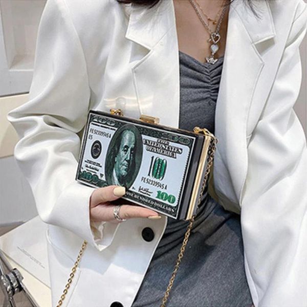 Sacos de ombro dinheiro embreagem acrílico dólar saco noite bolsas casamento jantar crossbody para mulheres pequeno quadrado