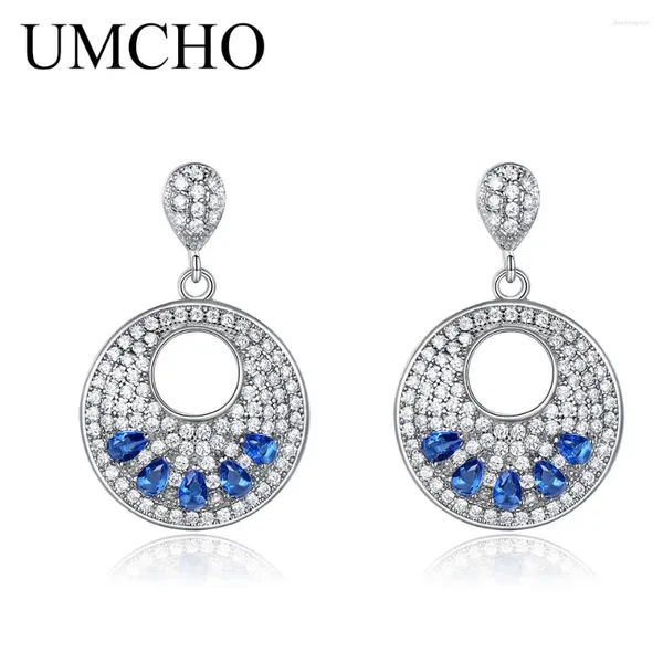 Brincos pendurados UMCHO Nano Sapphire Gemstone Genuine Sterling Silver Drop para mulheres Tredy Party Fine Jewelry