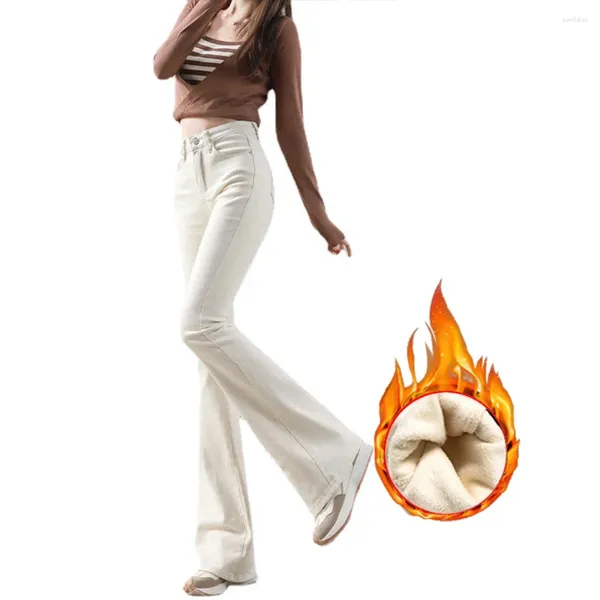 Kadın Kotları Kadın Moda Güzel Zayıflama Uygun Flakalı Denim Bahar Sonbahar Kış Velvet Astar Kalarak sıcak parlama pantolonları Beyaz S