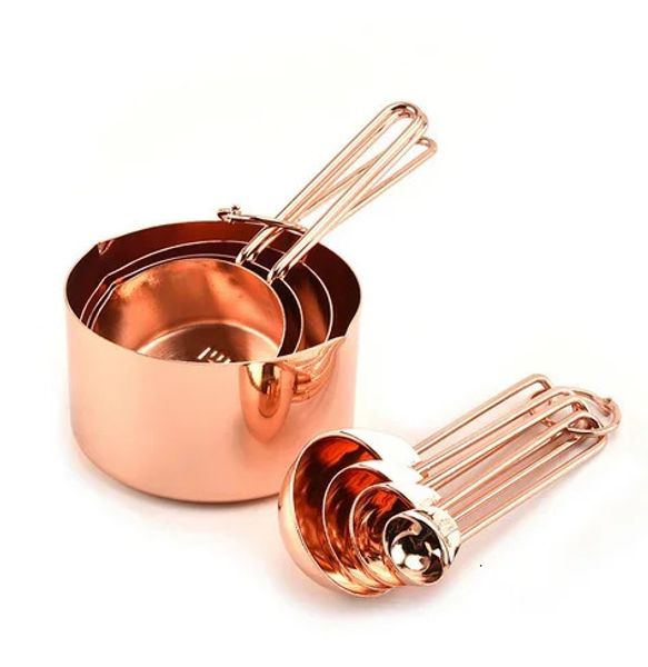 Edelstahl-Gramm-Holz-Messbecher, Löffel, vergoldetes Kupfer, Roségold, Küchen-Backwaage, Löffel-Set für Lebensmittel 240325