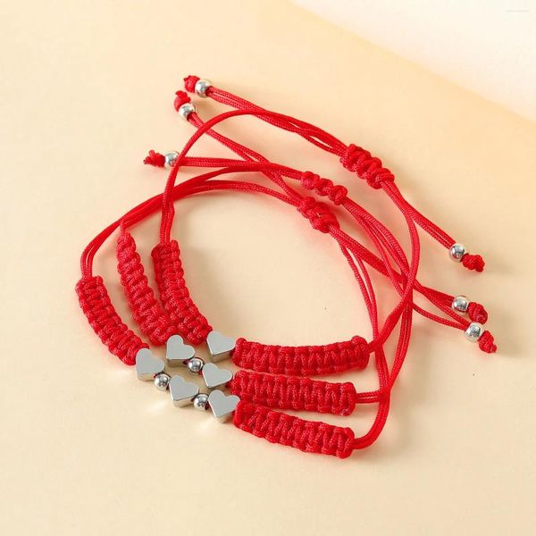 Браслеты с подвесками «Любовь», трехкарточный браслет ручной вязки из красной веревки, браслет для матери-дочери, родителя-ребенка