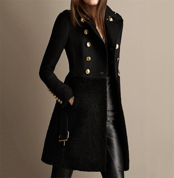 Cappotto lungo da donna autunno inverno Cappotto nero con cintura doppio petto Slim Fit in pile Plus Size Trench da donna Outwear elegante 20122874425
