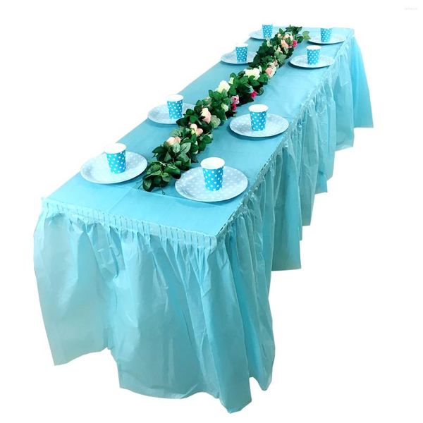 Saia de mesa 1 peça descartável peva capa de plástico para festa de aniversário, casamento, chá de bebê, decoração de rodapé para casa