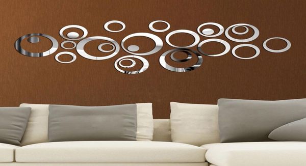 24 pçsset 3d diy círculos adesivo de parede decoração espelho adesivos de parede para tv fundo decoração de casa acrílico parede art4932486