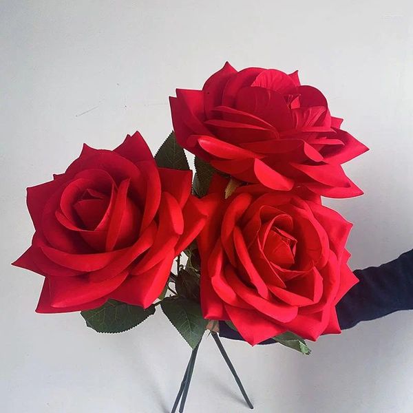 Flores decorativas 10 pçs decoração de casamento único ramo veludo gigante rosa macio tiro adereços roteiro grande simulação flor