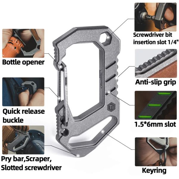 Werkzeuge Cooyoo KeyUnity KU03 Taktischer Schlüsselbund aus Titanlegierung EDC 6-in-1 Multitool Campingausrüstung Schnellverschluss-Karabiner-Schlüsselanhänger