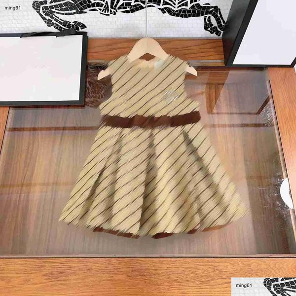 Платья для девочек, брендовое модное платье-майка для девочек, контрастный дизайн с искусственным поясом, детское платье, размер 100-150 см, сетка с буквенным принтом Fl, Chi Dho1R
