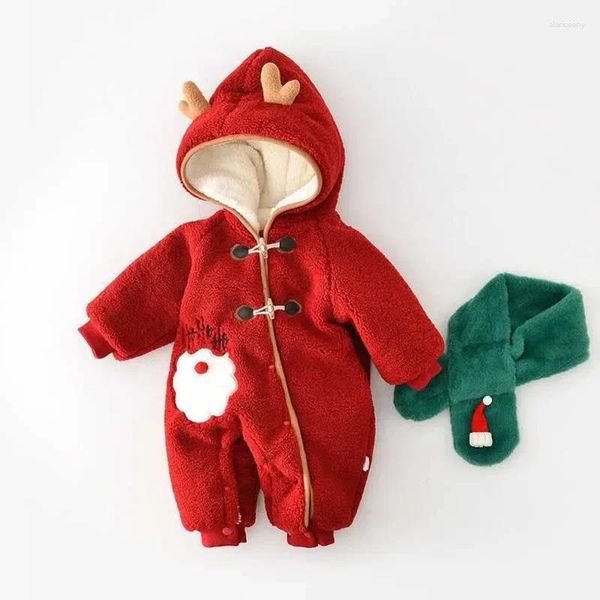 Conjuntos de roupas nascidos bebê meninos meninas traje de natal inverno macacão cachecol 2 pçs roupas conjunto criança quente grosso infantil bodysuit