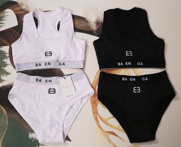 Conjunto de maiô feminino de designer de verão com estilo europeu americano, preto e branco, letra B dupla, estampado moderno e moderno, estilo dividido, com almofada no peito