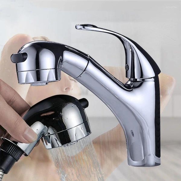 Rubinetti per lavandino del bagno Rubinetto per lavabo estraibile e per acqua fredda Lavaggio con shampoo retrattile galvanico in lega di rame