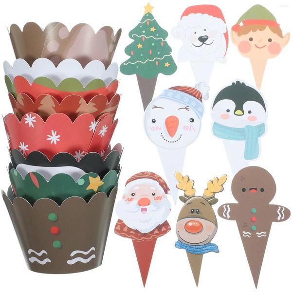 Tazze usa e getta Cannucce Muffin Cake Wrapper Natale Dessert Toppers Natale Carta da regalo Tazza Forniture per cupcake Decorazioni Ornamenti