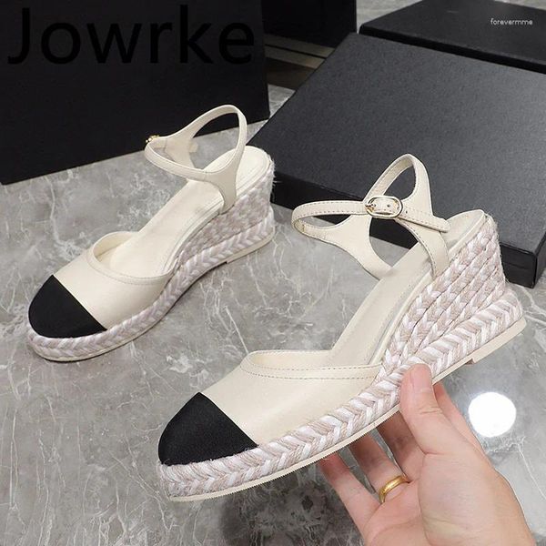 Scarpe eleganti 2024 Primavera Treccia Zeppe Donna Décolleté Cinturino con fibbia Piattaforma Designer femminile Tacchi Punta rotonda Dolce Festa nuziale Sposa