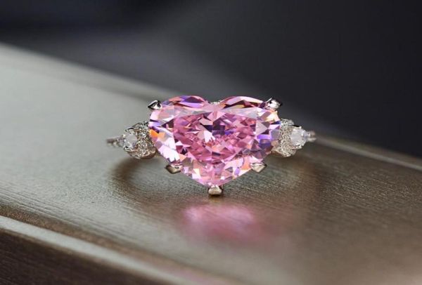 Coração cortado 5ct rosa safira anel de diamante 925 prata esterlina noivado anéis de banda de casamento para mulheres jóias finas rru14 jewe6290951