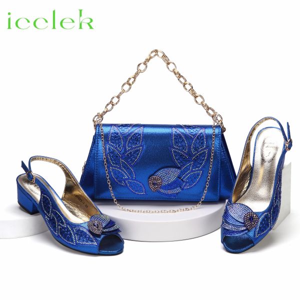 Pumps 2023 heiß verkauft Royal Blue Peep Toe Ladies Sandals Schuhe Matching Bag Set für nigeranische Frauen Hochzeitsfeier Pumpe