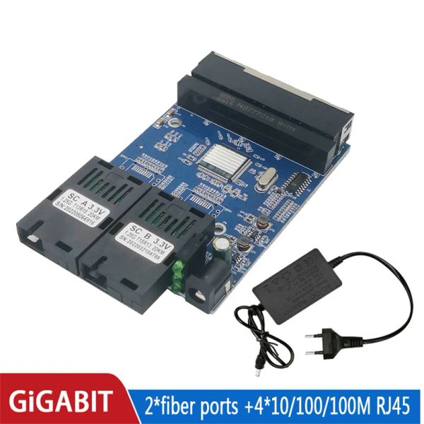 Gigabit Ethernet Switch Fibre Optical Media Converter 4 RJ45 2 10/100/1000M UTP 2F4E -Port -PCB