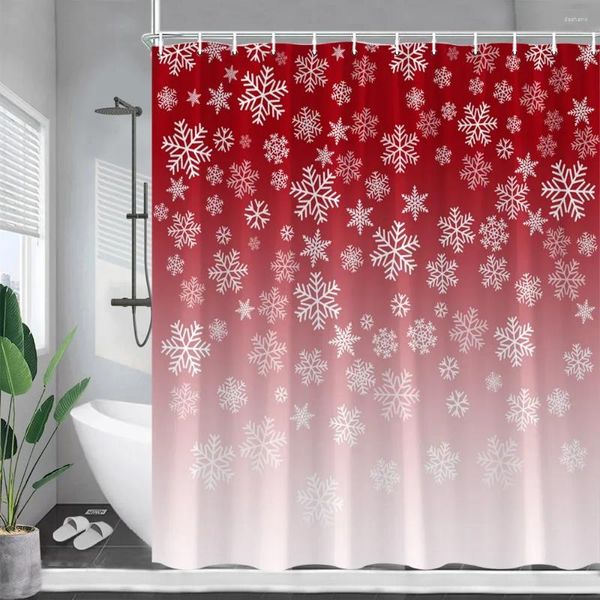 Chuveiro cortinas de natal floco de neve cortina vermelho ombre padrão ano natal tema poliéster tecido casa banheiro decoração banho conjunto