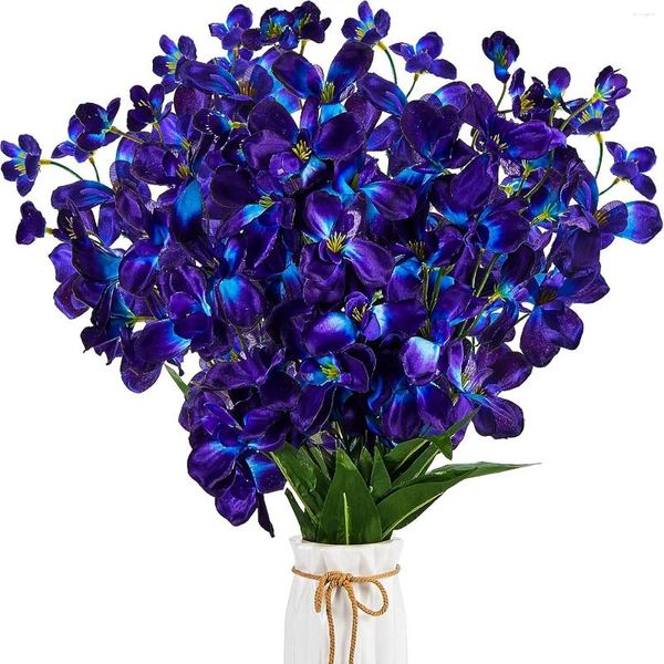 Flores decorativas 8pcs 27 polegadas artificial roxo azul orquídea seda falsa para casamento jantar casa restaurante decoração buquê de noiva