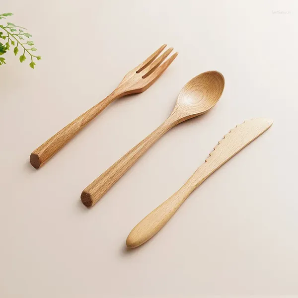 Столовые наборы 3pcs/set Whosale Beach Wood Knife Spoon Spoon КОЛОШЕНТЫ Творческий дизайн