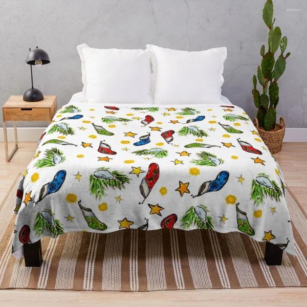 Coperte Modello natalizio Ornamento Sumie Inchiostro Pittura ad acquerello Coperta da tiro Dormitorio Elementi essenziali Calda trapunta invernale