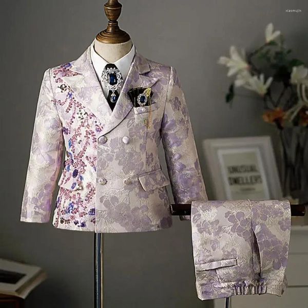 Set di abbigliamento Set per bambini Design con paillettes Gentleman Smoking da ragazzo Bambini Matrimonio formale Festa di compleanno Abiti Abito elegante