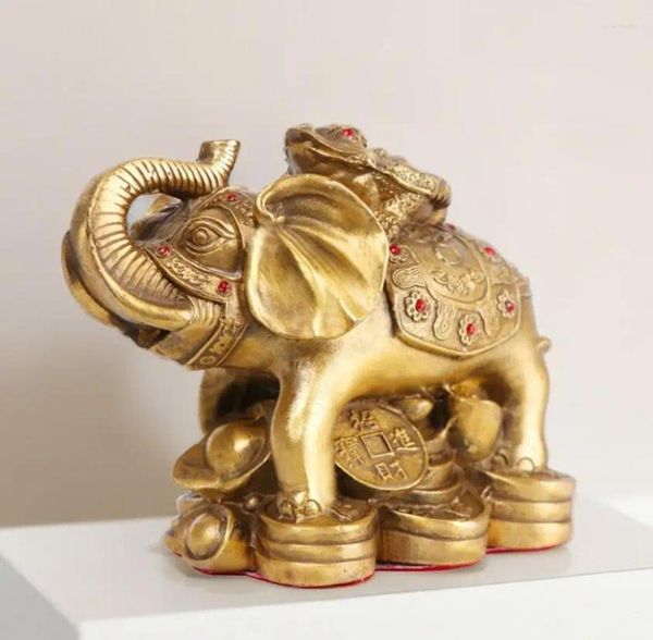 Statuette decorative Elefante in ottone Top Treasure Ornamento per la decorazione della casa a tre zampe del rospo dorato