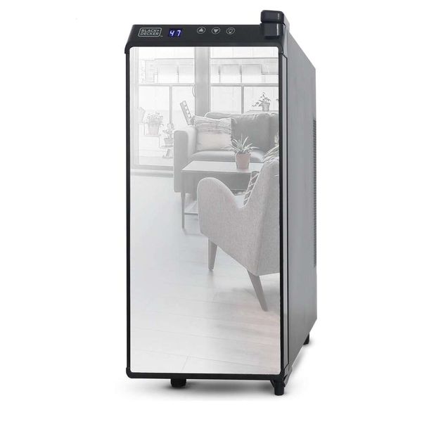 Refrigerador termoelétrico BLACK + DECKER com espelho, refrigerador independente para vinho com 12 garrafas, BD60336