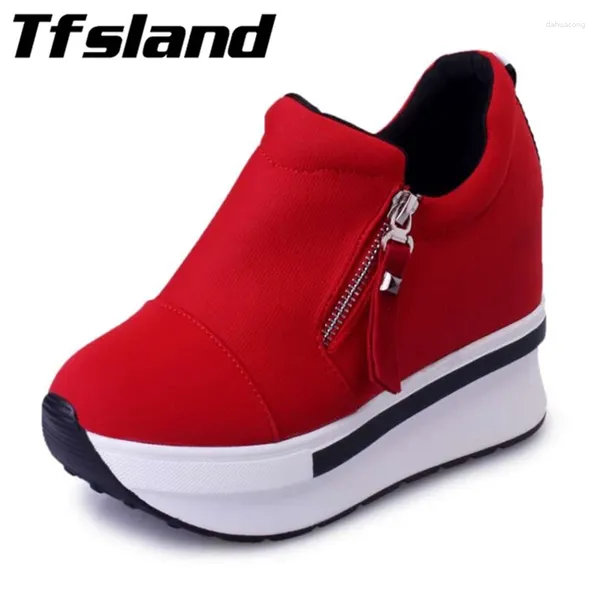 Scarpe da passeggio Tfsland Donna Tacco alto Zeppa Altalena Altezza crescente Cerniera interna Rivetto Décolleté da donna Sneakers a spillo