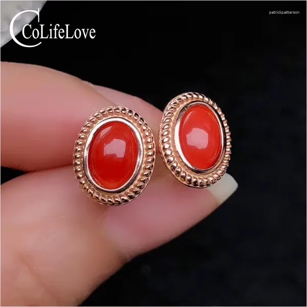 Orecchini a bottone CoLife Jewelry Corallo rosso da indossare ogni giorno 5 7 mm Argento naturale italiano 925 Prezioso