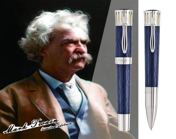 Distinto escritor Mark Twain Rollerball Canetas esferográficas Ice Crack Preto Azul Vinho Tinto Resina Gravar com número de série 006880003918350