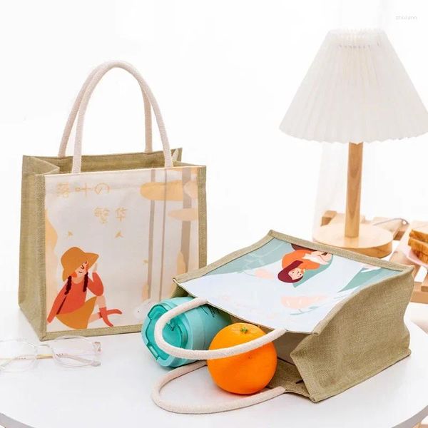 Borse per la spesa Borsa tote portatile per donna in lino Borsa casual da viaggio di grande capacità per organizzare la spiaggia Borsa per picnic all'aperto in tessuto ecologico