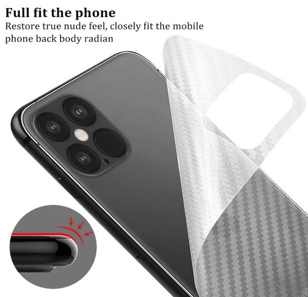 Pellicola protettiva per schermo posteriore in fibra di carbonio per iPhone 12 11 pro Max XR XS Max 8 Pellicola trasparente morbida per adesivo in fibra di carbonio3102167